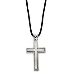 Chisel Cord Cross Necklace - Silver/Black