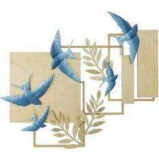 Bleu Décorations Murales Dkd Home Decor Bleu Doré Métal Oiseau Glamour 84.5 x 8.3 x 72.4 cm Décoration Murale