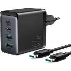 Usb c 65w cable Joyroom Väggladdare 67W 2xUSB-C Till 2xUSB Till Typ-C Kabel Svart