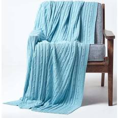 Cotton Blankets Homescapes Cotton Cable Knit Pastel Throw Blankets Pink, Blue, Green, Grey