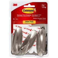 Picture Hooks 3M Command Designer Hooks Medium Brushed Nickel 3-Hooks Picture Hook