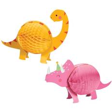 Creative Converting 2 x Dinosaur 3D Honeycomb Table Centerpieces Party Deco Pink & Yellow