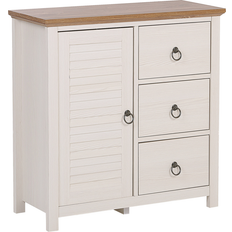 Beige Madie Beliani Credenza E Piano In Legno Scuro MDF Truciolare 3 Cassetti Design Rustico Madia