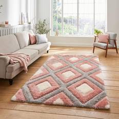 Carpets & Rugs Think Rugs Olympia GR224 Geometric Hand Carved Shaggy Pink, Grey