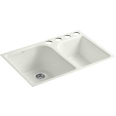 Kohler cast iron sink Kohler Executive Chef Undermount Cast-Iron 4-Hole Double Bowl Kitchen Sink