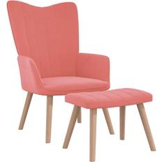 Poliéster - Sillón reclinable Sillones vidaXL De Relax Con Taburete Terciopelo Rosa Sillón