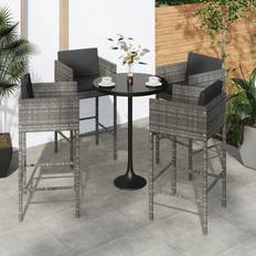 vidaXL Barstole 4 Stk Med Hynder Polyrattan Grå