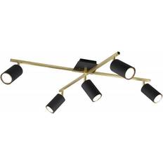 Oro Focos Trio Lighting Plafón Marley Varillas Doradas 5 Focos Cilindricos Negros Ajustables Foco