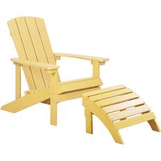 Beliani Chaises longues Beliani Chaise Basse Fauteuil de Jardin Effet Bois Jaune Accoudoirs et Repose-pied Confortable Matières Résitantes Style Rustique et Campagne