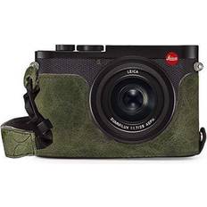 MegaGear MG1721 någonsin redo äkta läder kamera halvfodral kompatibel med Leica Q2 – grön
