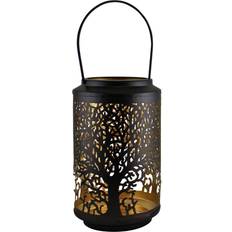 Lanterns 25cm Black Metal Tree Of Life Cut Out Cylinder Lantern