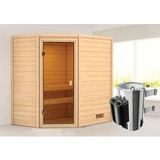 Saunaheizungen Karibu Woodfeeling Sauna Jella mit Eckeinstieg Ausführung:Ohne Dachkranz Saunaofen:Ofen 3,6 KW externe Strg.modern