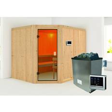 Saunazubehör Karibu Woodfeeling Sauna Horna mit Eckeinstieg Saunaofen:9KW Saunaofen, ext. Steurung Ausführung:ohne Dachkranz