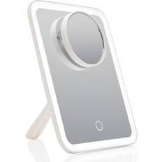 Fancii Rechargeable LED Travel Makeup Mirror with 3 Color Settings Detachable 10x Magnifying Mirror, Dimmable Touch Light, Adjustable Kickstand, L