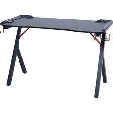 Gaming Desk LED Desk with Cup Holder and Headphone Hook Cable Management - Black
