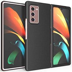 Mobile Phone Accessories Black Grid Protector Case Slim Hard Shell Cover for Samsung Galaxy Z Fold 2 5G