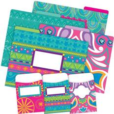 BARKER CREEK Designer File Folder and Library Pocket Set Bohemian 12 Colorful File Folders and 30 Coordinating Peel & Stick