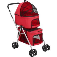 vidaXL Hopfällbar Hundvagn Dubbel Röd 83x48x97 cm Oxfordtyg