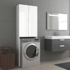 vidaXL Washing Machine Cabinet High Gloss White Bathroom Laundry Room Cupboard