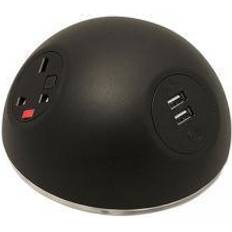 Black Curtain Switches Pluto domed on-surface power module with 2 x UK sockets, 1 x TUF