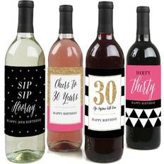 Chic 30th Birthday Party Decorations for Women and Men Wine Bottle Label Stickers Set of 4