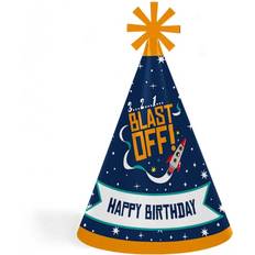 Party Decorations Blast Off to Outer Space Cone Happy Birthday Party Hats 8 Ct Standard Size Blue