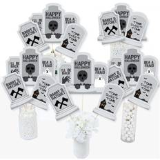 Gray Table Cloths Graveyard Tombstones -Halloween Party Centerpiece Sticks-Table Toppers-Set of 15 Grey