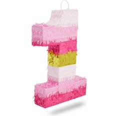 Piñatas Blue Panda Number 1 Pinata Pink and Gold Small 16.5x11x3 in