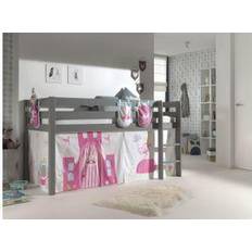 Vipack Lit Mezzanine 90x200 cm Avec Tente Princesse Pin Massif Gris Pino