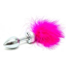 Silver Dildos Sex Toys Rimba Small Butt Plug With Pink Feathers