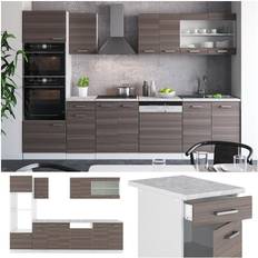 Vicco Cuisine R-Line, gris noble/blanc, 300 cm avec armoire haute, pt Marbre