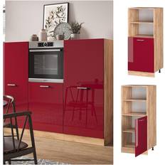 Muebles de Cocina VICCO Armario para horno empotrado R-Line, Rojo Burdeos alto brillo, 60 cm