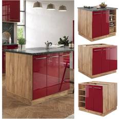 Vicco Lot de cuisine Fame-Line, Bordeaux brillant/Chêne doré 90 cm sans plan de travail