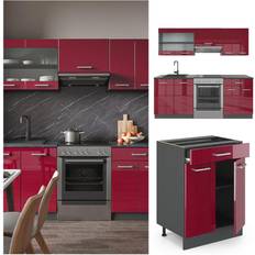 Meubles de Cuisine VICCO Bloc cuisine "R-Line" anthracite/bordeaux 200 cm
