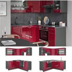 Vicco Eckküche Fame-LINE Küchenzeile Küche 190cm Bordeaux Hochglanz