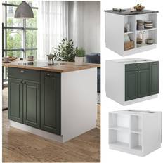 Muebles de Cocina VICCO Isla de cocina Fame-Line, Verde-Dorado Casa de campo/Blanco, 90 cm con cajón, sin encimera