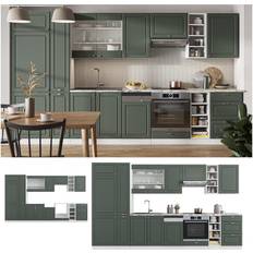 VICCO Cucina componibile Fame-Line, Verde-oro Country House/Bianco, 355 cm senza piano di lavoro