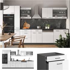 VICCO Cucina R-Line, Bianco lucido/antracite, 350 cm con armadio alto, senza piano di lavoro