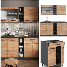 Meubles de Cuisine VICCO Cuisine R-Line, Chêne doré/anthracite, 160 cm sans plan de travail