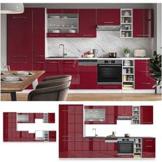 Vicco Küchenzeile Küchenblock Einbauküche 355cm Fame-Line Bordeaux Hochglanz