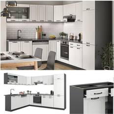 Vicco Cuisine en angle R-Line, Blanc cottage/anthracite, 227 x 287 cm sans plan de travail