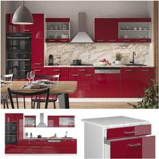 Muebles de Cocina VICCO Küchenzeile Küchenblock Einbauküche R-Line 350 cm Weiß Bordeaux Arbeitsplatte Hochglanz