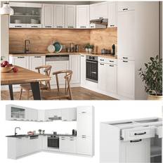 Kompaktküchen VICCO Küchenzeile Küchenblock Einbauküche R-Line Ecke 287x227 cm Landhaus Weiß
