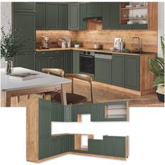 Meubles de Cuisine Vicco Cuisine en angle Fame-Line, Chêne vert et or/chêne doré 227 x 60 cm sans plan de travail