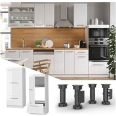 Meubles de Cuisine VICCO Armoire micro-ondes Fame-Line, Blanc Haute brillance, 60 cm
