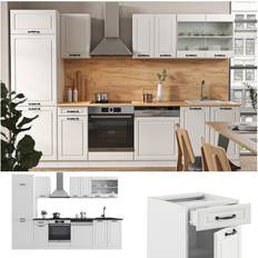 Køkkenelementer VICCO Küchenzeile Küchenblock Einbauküche R-Line 300 cm Landhaus Weiß KUS