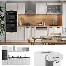 VICCO Cucina componibile R-Line, Casa di campagna bianca/bianco, 300 cm con armadio alto, senza piano di lavoro