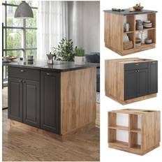 Muebles de Cocina VICCO Isla de cocina Fame-Line, Antracita Casa de campo/Roble kraft dorado, 90 cm con cajón, sin encimera