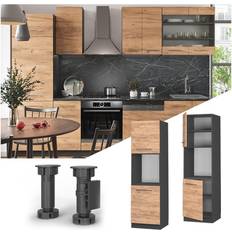 Køkkenelementer VICCO Herdumbauschrank Küchenschrank Küchenmöbel Fame-Line Anthrazit Eiche Goldkraft 60 cm modern Küche Einbauküche Blende Herdschrank Hochschrank Küchenzeile Drehtür Einlegeboden