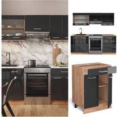 Køkkenelementer VICCO Küchenzeile Küchenblock Einbauküche R-Line 200 cm Front Anthrazit